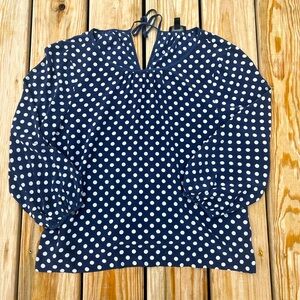 J. Crew 100% Silk Polka Dot Long Sleeve Blouse Top Size 12  Navy